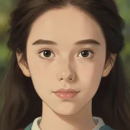 realistic tender sweet portrait of a wonderful symmetrical proportionate woman symmetrical eyes, portrait photography, trending on artstation, characterdesign, sharp focus, art by ruan jia, ghibli, elena shumilova, leah robinson