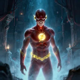 ezra miller as flash in creepy theatre, ethereal fantasy art by greg rutkowski
