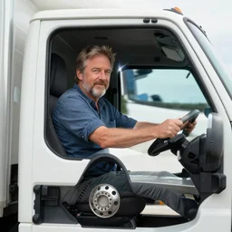hugh laurie driving a truck