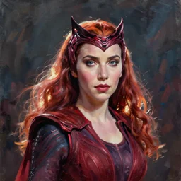 rachel mcadams as scarlet witch, oil painting, Tooth Wu, Greg Rutkowski, RPG portrait, dynamic lighting, fantasy art, High contrast, depth of field