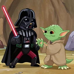 darth vader fighting yoda, cartoon network style