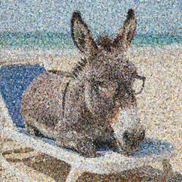 A photograph of a donkey wearing cool glasses ,lying on a beach sun bed, 8k, highly detailed