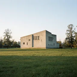 A serene landscape with a singular building in the style of  Anton Pevzne.