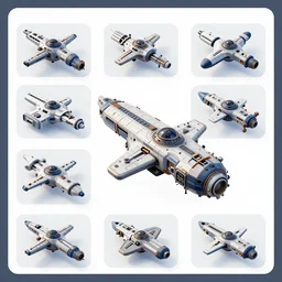 “an asset sheet for a top down spaceship RPG with modular spaceships and a Newtonian gravity mechanics, illustrated in Morbius inspired comic book artstyle”