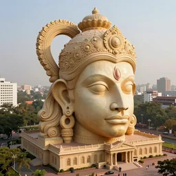high quality 3 d neoclassical biomorphic hanuman! head buildings in mumbai!! centre, hyperrealistic, cinematic smooth, berenice abbott & john j. park, hard warm morning light, wide shot, high angle, uhd 8 k, sharp focus