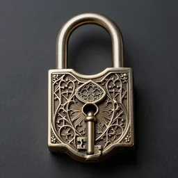 a very intricate and elaborate lock with a similar ornate gothic decorated key