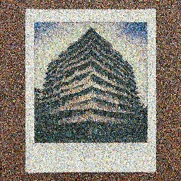 polaroid shot of a strange brutalist building
