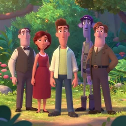 Lofi portrait in the garden, Pixar style by Joe Fenton and Stanley Artgerm and Tom Bagshaw and Tim Burton