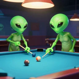 two aliens playing pool