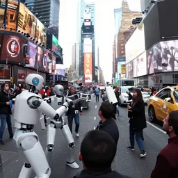 robots attacking people in times square security camera footage