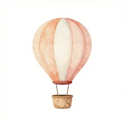 minimalist watercolor art cute hot air balloon on blank all white background, illustration, vector art