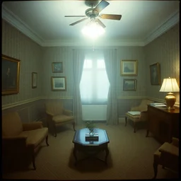 kodak portra 4 0 0, wetplate, fisheye, award - winning portrait photo by britt marling, 1 9 2 0 s room, picture frames, 1 9 2 0 s furniture, wallpaper, carpet, shining lamp,, muted colours, blueberry, wood, fog,