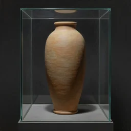 ultra - realistic painting of a tall and thin cylindrical clay dead sea scroll jar displayed inside a square glass case on a pedestal, dark, brooding, volume lighting, atmospheric lighting, painted, intricate, ultra detailed by leesha hannigan, thierry doizon, kai carpenter, well composed, best on artstation, cgsociety, epic, stunning, gorgeous, intricate detail, wow, masterpiece