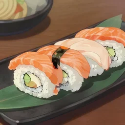 sushi, animation, by makoto shinkai, digital art, illustrations