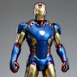 Iron man wearing a blue and green armor