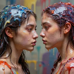 stuck to you like glue, two human souls together, stuck, glue dripping souls, extremely detailed, insanely detailed and intricate, high detail, dripping glue with paint background, depth field, unreal engine, 4 k concept art and hyper realism