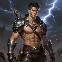 a portrait of a steampunk half sexy men muscle, cinematic lightning, d & d, fantasy, highly detailed, digital painting, sharp focus, illustration, art by artgerm and greg rutkowski and magali villeneuve