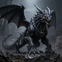 a giant monster epic royal stone basilisk, obsidian black creature, magic : the gathering