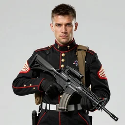 Commander Shepard from Mass Effect dressed as a US Marine with an M4 rifle, portrait, concept art, trending on artstation , highly detailed, videogame art