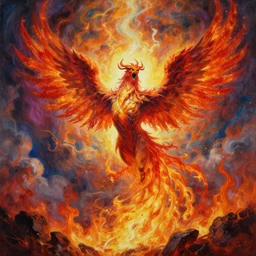 painting by h. r. giger, phoenix rising from the ashes, energetic composition, cloudy, hellfire, brimstone, highly detailed painting, 4 k, extreme rage, unholy wrath, vibrant colors, colorful, abstract