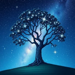 ( tree made out of galaxy and stars ), trending on pixiv fanbox, painted by makoto shinkai takashi takeuchi studio ghibli, akihiko yoshida, yoshitaka amano, wangechi mutu, clean cel shaded vector art, illustration, hd, 8 k