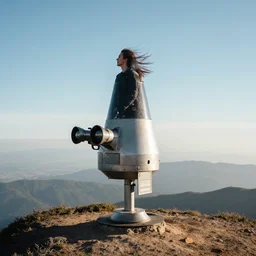 teleportation machine on a mountaintop, with the wind blowing through your hair and the feeling of being on top of the world by jim burns