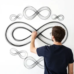 photo of man drawing self drawing infinity times