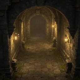 an ancient dungeon interior tunnel with stone walls, soft ambient lighting, trending on artstation, isometric, fantasy