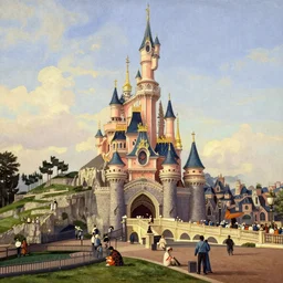 panorama painting of Disneyland in the year 1500, from Canaletto