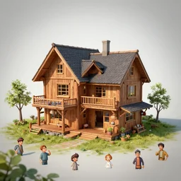 wooden house design, character sheet, 3d render, Greg Rutkowski, Zabrocki, Karlkka, Jayison Devadas, Phuoc Quan, trending on Artstation, 8K, ultra wide angle, zenith view, pincushion lens effect