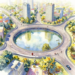 a beautiful insanely intricate watercolor illustration of modern roundabout, reflexions, colorfull, by william turner art, by greg rutkowski, by james jean, by rossdraws, by frank franzzeta, by sakimichan, by edmund dulac, trending on artstation, insanely detailed, masterpiece,