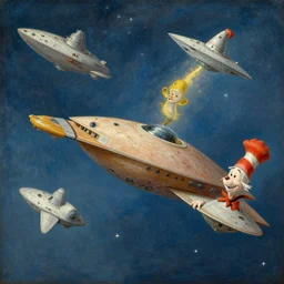 coruscant in the style of dr. seuss, starships, painting by thomas cole