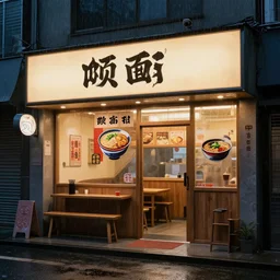 exterior of an open cyberpunk ramen place during a rainy night in the style of salvadore dali