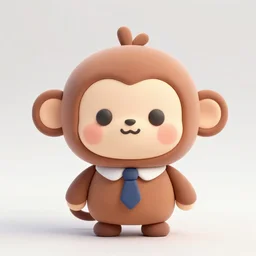 monkey cartoon character with tie, 3 d clay figure, kawaii