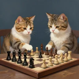 cats playing chess, digital painting