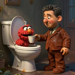 little mr xi jinping by roger hargreaves and jim henson. rust, octane render, unreal engine. drinking out of the toilet