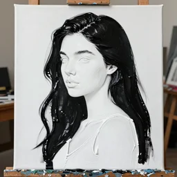: a photo of white paint mixed with thick black paint on an artist's canvas in the shape of a beautiful woman, ultradetailed, photography, ultra hd 4 k, iso 2 0 0, insanely beautiful, realistic