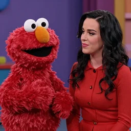 katy perry on an episode of sesame street talking to elmo, soft surface texture, photo, soft lighting, 4 k, high detailed photography result, 5 0 mm lens, rich deep colors, smooth gradients, depth of field, cinematic, hyper realism, high detail, octane render, unreal engine 5, 8 k, vibrant colors
