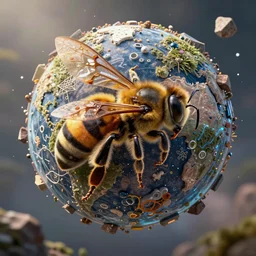HUGE carpenter bee destroying the planet,  realistic 4k octane beautifully detailed render, 4k post-processing, highly detailed, intricate complexity, epic composition, magical atmosphere, cinematic lighting, masterpiece, ultra hd