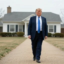 donald trump walks around a desolate house, his hair gray and thinning, his jaw slouching, and his shirt stained with fake blood. professional photography. magazine cover.