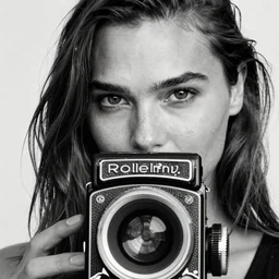 photo of Gal Gadot by Diane Arbus, extreme closeup, black and white, high contrast, Rolleiflex, 55mm f/4 lens