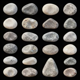 detailing asset sheet of various various stones on black background in the style of matte painting, 2 d, grid