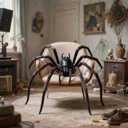 spider sitting in chair, maximalist interior