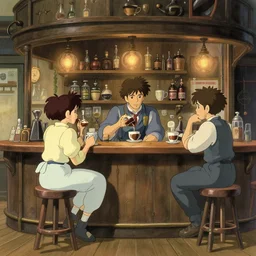 coffee bar, in the style of studio ghibli, j. c. leyendecker, greg rutkowski, artgerm