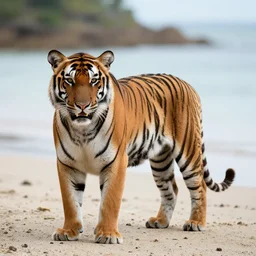 a tiger stands on the beach by andreas achenbach