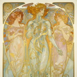 future of humanity | highly detailed | very intricate | art nouveau | gold filigree | cybernetic storybook fantasy | soft cinematic lighting | award - winning | painted by mandy jurgens and alphonse mucha and alena aenami | pastel color palette | featured on artstation