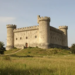 stone castle in a field art by eduardo pena