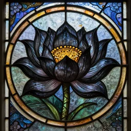 a beautiful and hyperdetailed stained glass window of a black lotus flower, in the style of magic the gathering!!!! 8 k, volumetric lighting, cinematic, find detail, cell shaded, intricate detail, octane render, art by greg rutkowski and albert bierstadt