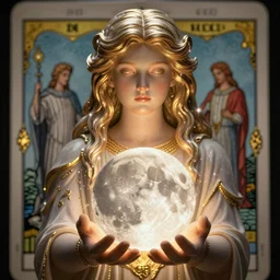 [ artemis holding the moon in her hands ]!!, closeup!!, macro!!, filling it with magical energy, digital art, tarot card, portrait!!, trending on polycount, cgsociety contest winner, digital art, 4 k, sharp, detailed, intricate, illustrated by artgerm, greg rutkowski, gaston bussiere, zbrush, unreal engine 5
