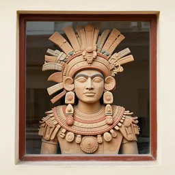 symmetry!! seen through a window, portrait of an aztec warrior by sachin teng, organic, cables, matte painting, geometric shapes, colurful, hard edges! graffiti on brick wall, street art